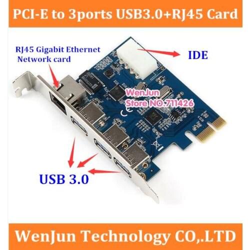 High Quality PCIe PCI-E to 3ports USB3.0 with RJ45 Gigabit Ethernet Network card +IDE Molex 4pin for Computer