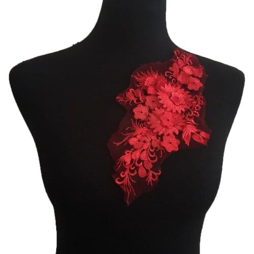 Womens colorful lace applique fabric embroidery dress decoration DIY craft supplies material accessories 1 piece for sale