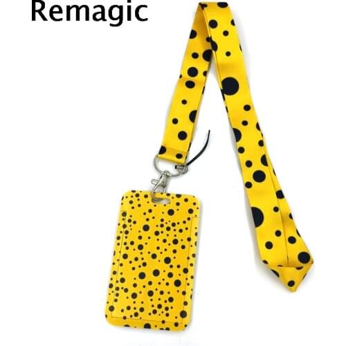 Popular art Wave point Yellow Creative Lanyard Card Holder Student Hanging Neck Phone Lanyard Badge Subway Access Card Holder