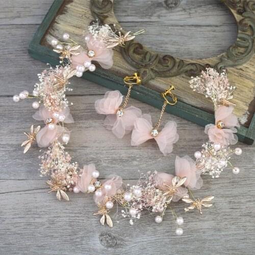 Brides white silk flower headband, gypsophila headdress, dragonfly headband, garland, wedding hair accessories