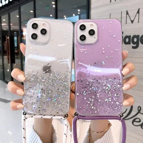 Luxury Glitter Crossbody Strap Lanyard Case For Huawei P Smart Plus 2019 PSmart Pro 2020 2021 Z S Necklace Silicone Soft Covers