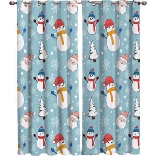 ChristmasTheme Snowman Santa Claus Printing Curtains Living Room Bedroom Curtain Necessary Home Decoration Kids Window Drapes