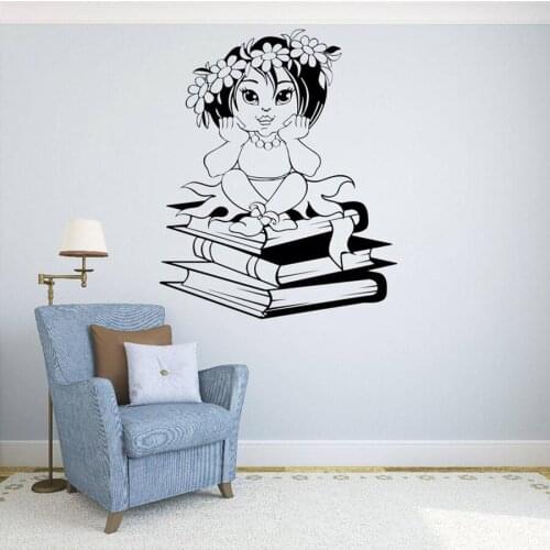 Little Girl with Books Wall Vinyl Decal Stickers Learning Education Home Bedroom Living Room Decor Kids Room Interior Mural N306