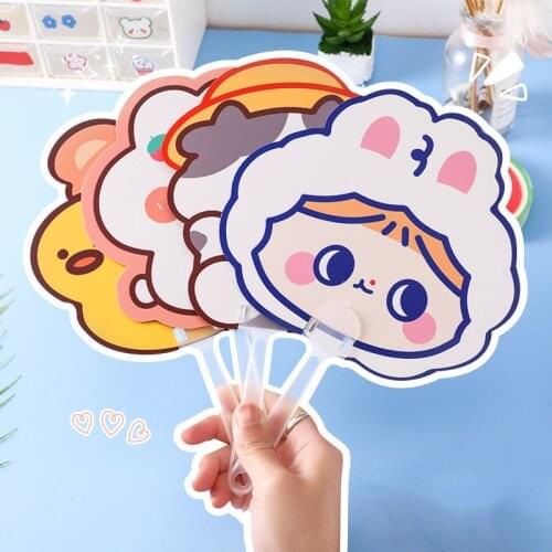 1PCS Portable Cute Cartoon Fan Round Long-eared Rabbit Little Yellow Duck Bear Theme Fans Plastic Summer Children Hand Fan
