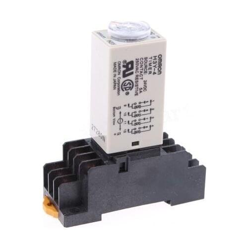 10pcs/lot 220VAC 5A H3Y-4 H3Y Delay Timer Time Relay & Base