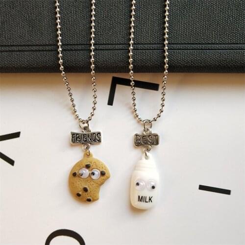 2 pieces / set of Mini Biscuits and Milk Cup Pendant Necklace New Design Best Friends and Children Birthday Gift Jewelry