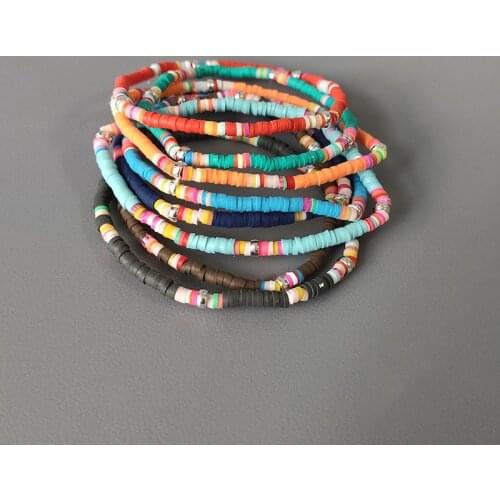 2021 New Creative Design Rainbow Bracelet Ethnic Style Colored Soft Ceramic Silicone Elastic Bangle Handmade