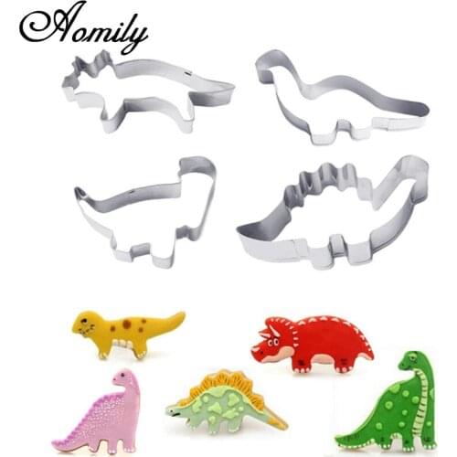 Aomily 4Pcs/Set Dinosaur Cake Mold Cookies Fondant Chocolate Candy Pastry Baking Tools Kids Party Birthday Kitchen Decorating