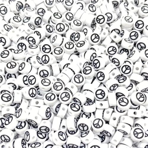 100pcs/Lot 7mm Oval Shape Acrylic Spaced Beads Peace Symbol Beads For Jewelry Making DIY Charms Bracelet Necklac Accessories #02