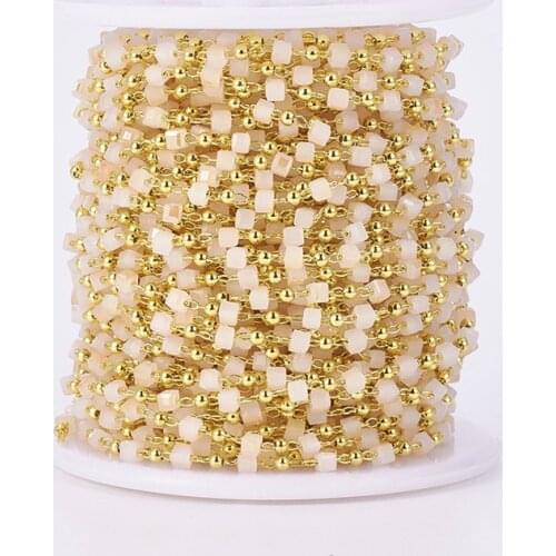 10m/roll Handmade Glass Beaded Chain Cube Beads with Brass Findings for Jewelry Making DIY Bracelet Necklace 2x2.5x2.5mm