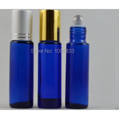 10ML Blue Glass Perfume Roll on Bottle Steel ball Beads Parfum Ball Vials Portable Sample Empty Refillable Bottle 50pcs/Lot