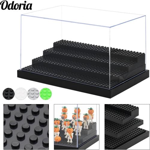 Odoria 3/4 Steps Building Blocks Bricks Acrylic Display Case Dustproof Clear Box Cabinet for Mini Figure City Moc Baseplates