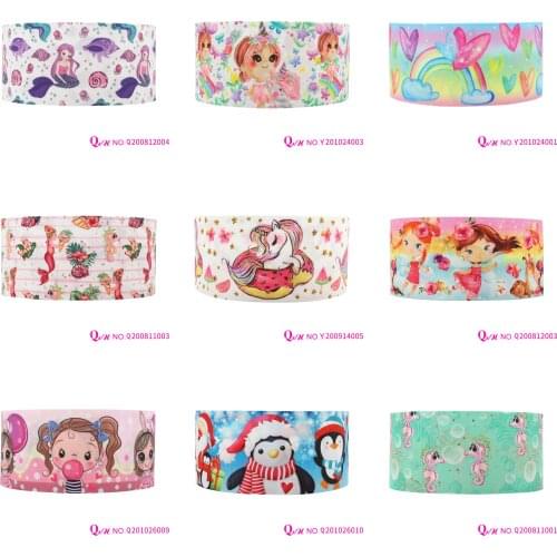 Q&N Ribbon 22mm~75mm Pretty Girls and Animals Printed Ribbons Gift Box With Logo DIY Handmade Accessories Free Shipping