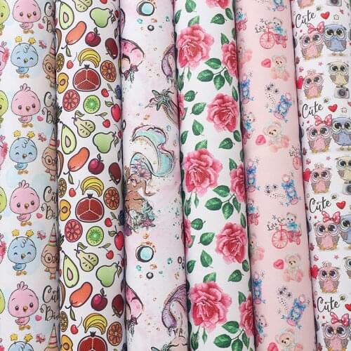 22*30cm Faux Snythetic Leather Sheets Flowers Cartoon Printed Vinyl Leather for DIY Hair Bow Bags Shoes Crafts Material