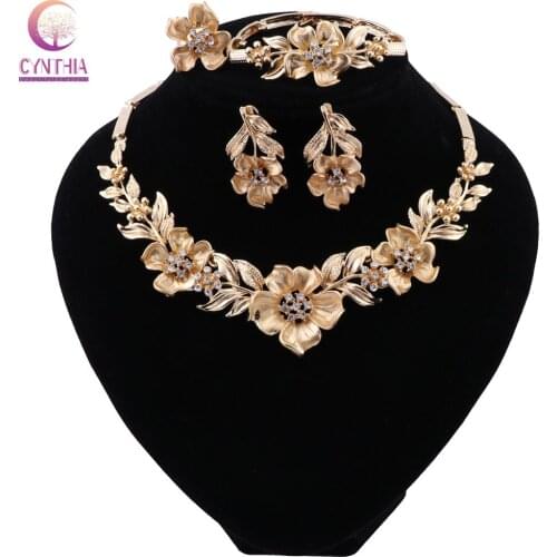 CYNTHIA Fashion Dubai Jewelry Sets Charm Indian Bridal Gold Color Flower Necklace Bridesmaid African Wedding Ladies Jewelry Sets