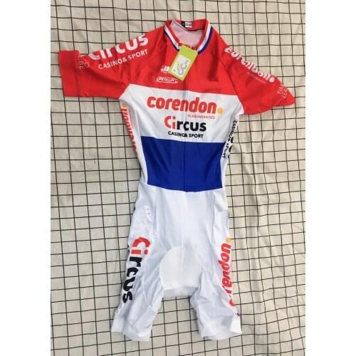 MENS CYCLING WEAR CYCLING JERSEY BODY SUIT SKINSUIT WITH POWER BAND 2019 CORENDON CIRCUS TEAM NL CHAMPION GEL PAD SIZE XS-4XL