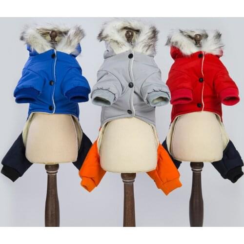 New Thickness Hooded Windbreaker Style Pet Dogs Four Legs Cotton Winter Coat Warm Small Puppy Dogs Clothing
