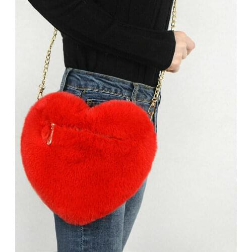 2021 New Women Fashion Heart Shaped Bags Female Chain Messenger Bag Plush Love Shoulder Crossbody Bag Valentines Day Gift