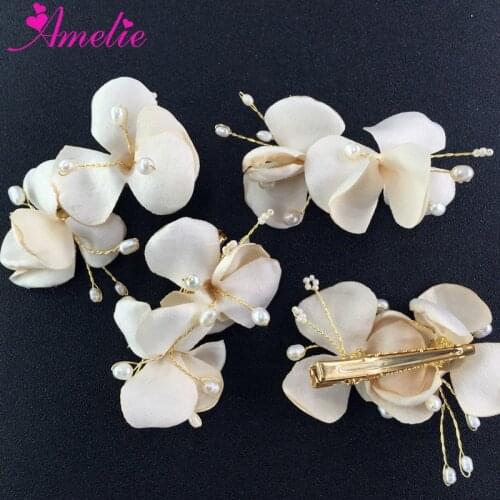 New Freshwater Pearl with Fabric Flower Wedding Decoration Flower Hair Clip Hair Accessories Woodland Party Hair Jewellery 2pcs