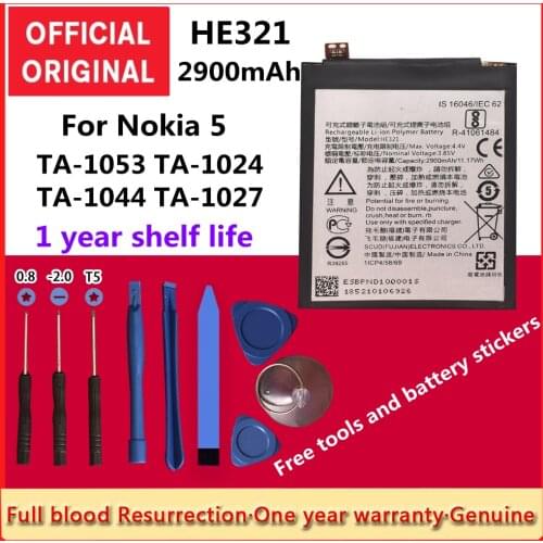 Original HE321 2900mAh Battery for Nokia 5 Nokia5 Dual SIM (TA-1053 DS) N5 Batteries Bateria +Tracking + Tools