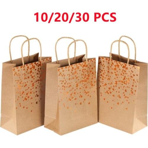 10/20/30 Pcs Kraft Paper Bag with Handles Solid Gift Packing Bags for Store Clothes Christmas Party Wedding Supplies Handbags
