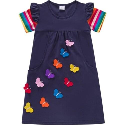 Girl Short-sleeved Unicorn Dress Pony Cartoon Dress Printed Embroidered Cotton Round Neck Dress for Girls Kids Summer Dress