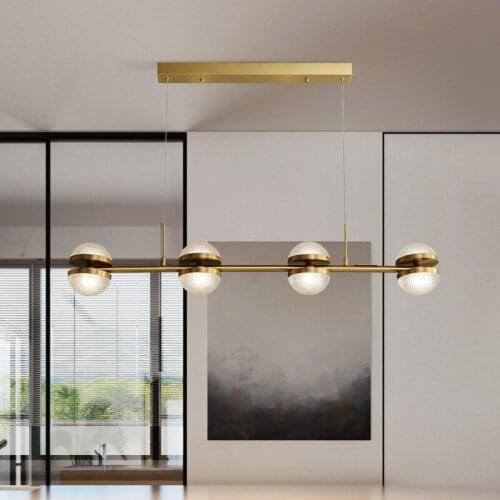 Simple glass dining room chandelier light luxury copper bar table lamp elegant appearance durable for living room/hall/lobby