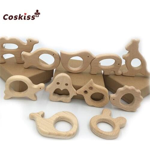 Handmade Wooden Organic Safe Baby Teether Pendent Organic Natural Beech Wooden Toy Hand Cut Animal DIY Baby Teether Nursing Toys