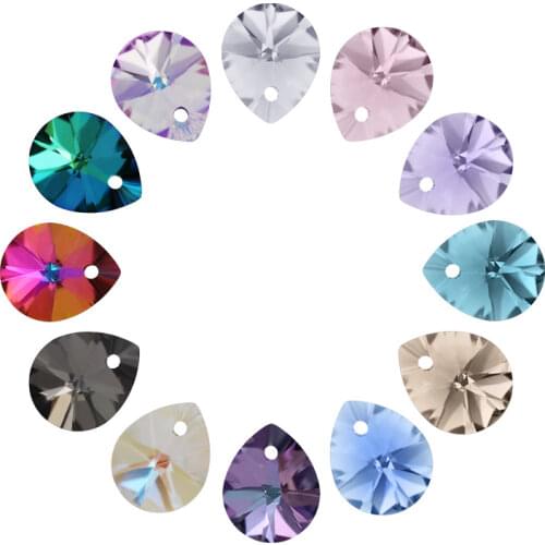 10pcs/pack 12 Colors Diamond Single Hole Pendant Fat Water Drop Crystal Diamond High Grade Glass Jewelry Earrings 8*10mm 10*12mm