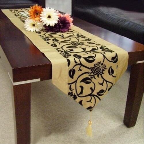 Table Runner Cloth Cover Table Cloth Flower Party Wedding Decoration Raised Flower Blossom Flocked Damask Tablecloth Accessorie