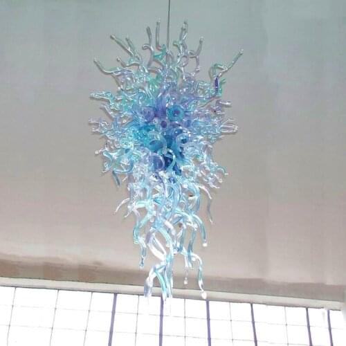 Modern Large Blue Chandelier Lamp Big Long Venetian Light 40 Inches Handmade Blown Glass Chandelier Hanging Light Fixture
