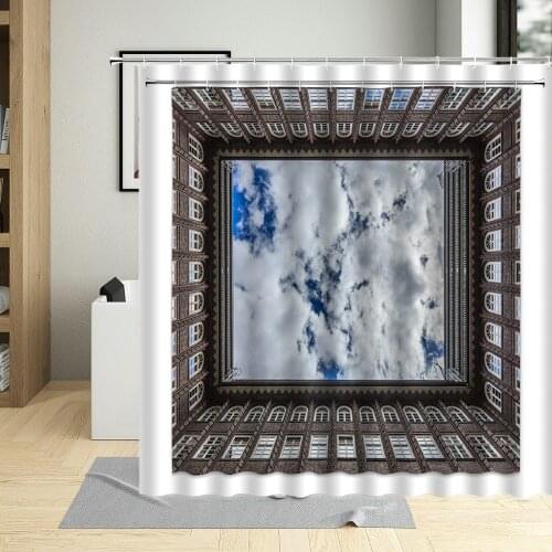 Modern House Buildings Design Scenery Shower Curtains City Sky Landscape Bathtub Decor Polyester Fabric Bath Curtain With Hooks