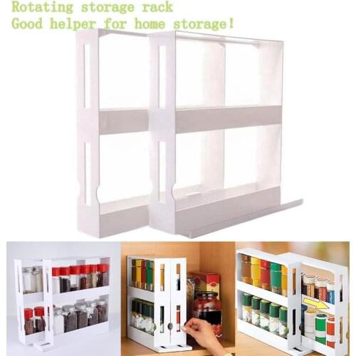 Spice Rack Kitchen Spice Rack Double Storage Food Rack Rotating Spice Storage Shelf Plastic Kitchen Organizer White