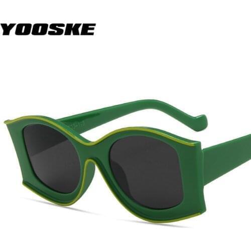 YOOSKE Fashion Cat Eye Sunglasses Women Brand Vintage Sun Glasses Ladies Catwalk Sunglass 2021 Green Big Frame Eyewear Shade