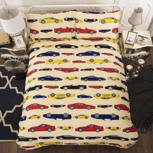 Yellow Car Bedding Sets Duvet Cover and Pillowcase 2 Pcs Set Twin Queen King Teenager 3D Car Print Quilt Cover Set