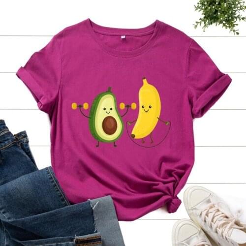 Women Summer T Shirt Cotton 100% Short Sleeve Avocado Banana Print Fashion Casual Female Graphic Clothes Ladies O-Neck Tees Tops