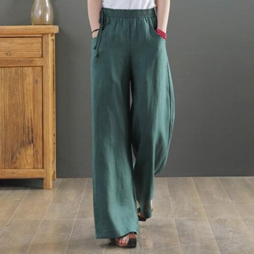 Wide Leg Pants High Waist Straight Pants Cotton Linen Vintage Summer Loose Pants Women Casual Long trousers Plus Size