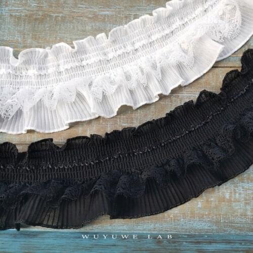 1M Black White Embroidery Elastic Stretch Lace Trims Fabric for Wedding Dress Chiffon Soft Fold DIY Sewing Applique Collar 8cm