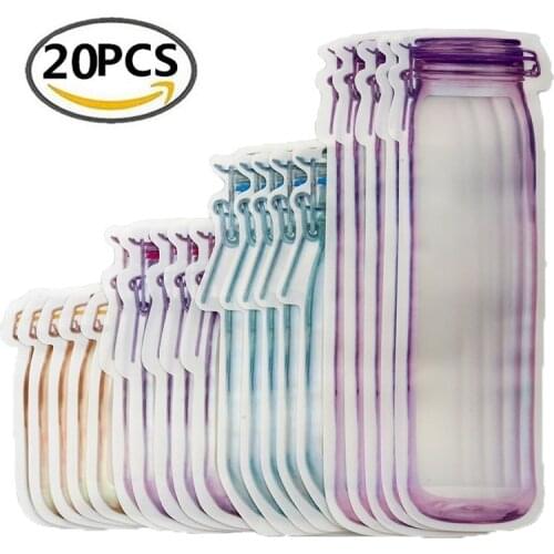 20 Pcs Reusable Mason Jar Bottles Bags Nuts Candy Cookies Bag Seal Fresh Food Storage Snacks Zipper Sealed Kitchen Organizer