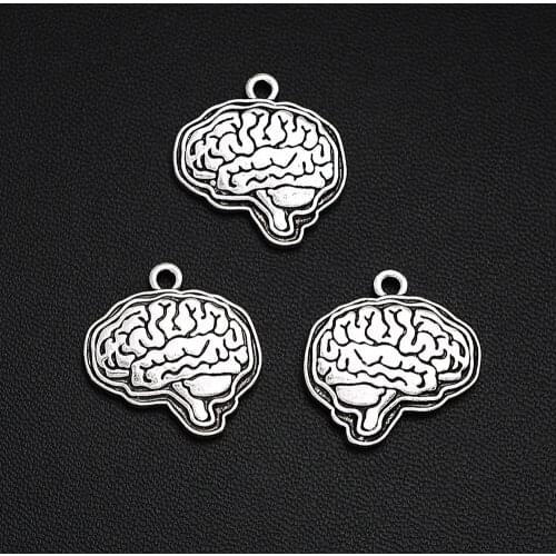 4pcs/Lots 22x23mm Antique Silver Plated Halloween Charms Brain Organ Pendants For DIY Trinkets Jewelry Making Finding Materials