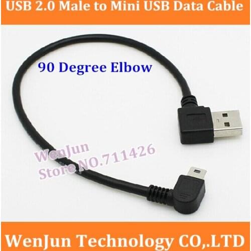 50pcs/lot NEW 90 Degree USB 2.0 Male to Mini USB Data Cable 25cm USB left elbow to mini USB left elbow Data Charge cable