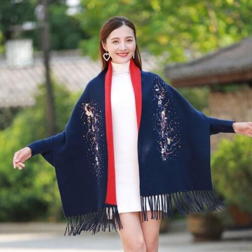 Brand Women Wearable Winter Poncho Sleeve Shawls Wraps Ladys Pashmina Shawl Thicken Scarf Stoles Warm Embroidery Ponchos Capes