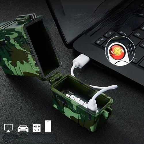 Outdoor Waterproof and Windproof Cigarette Case 20 Creative Cigarette Case with USB Rechargeable Lighter Smoking Accessories