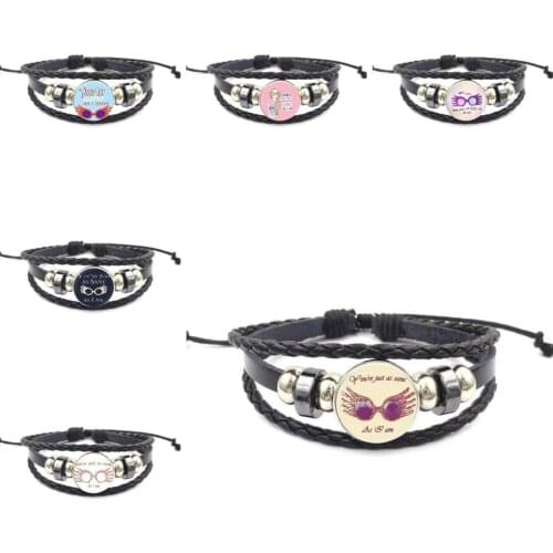 EJ Glaze You're just as sane as I am For Wedding Fashion Glass Cabochon Black Leather Bracelet Bangle Vintage