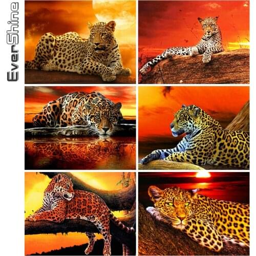 Evershine 5D DIY Diamond Painting Leopard Cross Stitch Kit Diamond Embroidery Animal Full Square Round Drill New Year Decoration