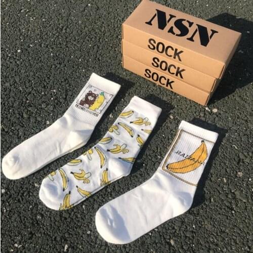 INS Unisex Funny cartoon banana socks Harajuku Cool Skateborad Sokken Art Fashion Cotton Hipster happy fruit socks BOX Package