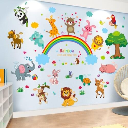 Elephant Lion Wall Stickers DIY Animal Tree Mural Decals for Kids Rooms Baby Bedroom Home Decoration Accessories