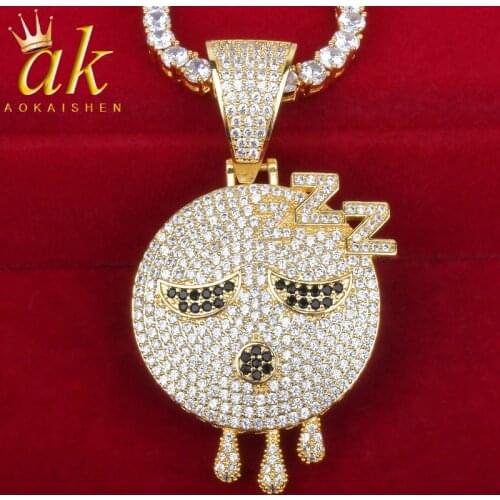 Sleepy Expression Face Pendant Necklace Hip Hop Rock Jewelry
