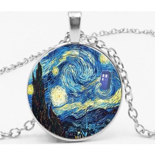 3 Color Fashion Retro Van Gogh Starry Mysterious Doctor Pendant Necklace Fashion Glass Gem Accessories To Map Custom