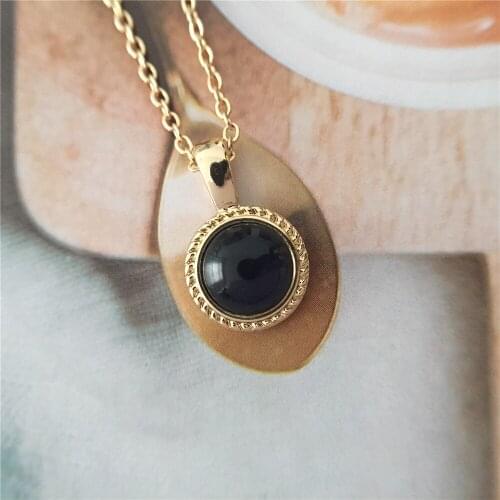 Trendy Gold Color Plating Mood Temper Color Varience Stone Pendant Necklace For Women Girl Elegant Gorgeous Special Chic Jewelry